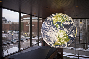 The inflatable Earth globe installed in the Heroy Geology Building last semester is 10 feet in diameter and helps distinguish the building from the Physics Building. The addition of the globe is part of the Department of Earth Sciences’ effort to upgrade the look of its teaching spaces.