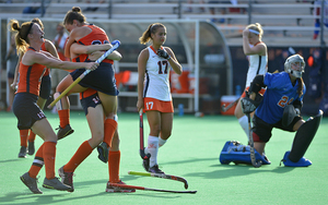 Syracuse celebrates a goal during its 3-1 win to stay undefeated. 