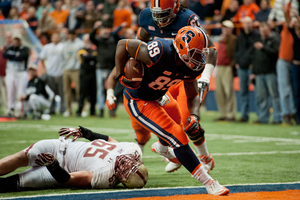 Josh Parris, Syracuse's starting tight end, is out for the rest of the Wake Forest game with an upper-body injury. 