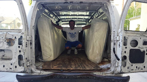 Amir Hakimi, a co-founder of Furnish The Homeless, provides mattresses to the Bruin Shelter.