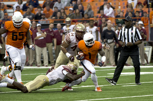 Brisly Estime caught six passes for 46 yards, but he also returned two punts for 64 yards. His special teams helped Syracuse win the field-position battle, which it wasted with poor offensive possessions.