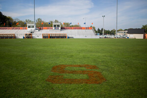 Dave Buffum leads a four-person team at SU that mows the SU Soccer Stadium grass every day, twice on gameday. They work year-round to ensure the field’s vigor. 