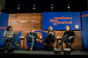 Moderator Barbara Chai, Sundance Institute President, Founder Robert Redford, Sundance Institute Executive Director Keri Putnam and Sundance Film Festival Director John Cooper at the Day One Press Conference of the 2018 Sundance Film Festival.