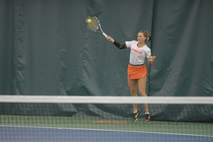 Gabriela Knutson, pictured earlier this season, picked up a win on Wednesday morning in the NCAA tournament round of 64.