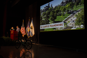 Walsh gave his second “State of the City” speech at the Redhouse Arts Center in downtown Syracuse.