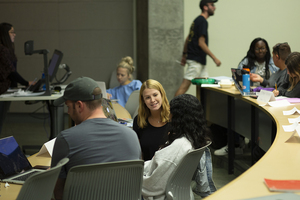 SA president Mackenzie Mertikas (middle) and vice president Sameeha Saied proposed a measure to fund the Get Yourself Tested initiative at SA's Sept. 9 meeting. 
