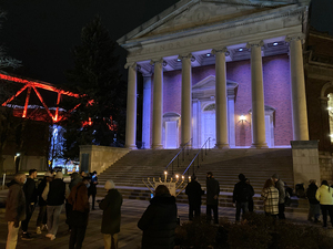 Outside of Hendricks Chapel, Syracuse University's Chabad House held their annual menorah lighting. 