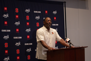 Dino Babers said Syracuse’s program is still “right on track” despite a five-game losing streak that’s putting a winning season in jeopardy.