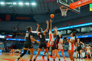 Syracuse freshman Alyssa Latham recorded a double-double in her first career game with Syracuse, helping the Orange defeat Lafayette 75-41.