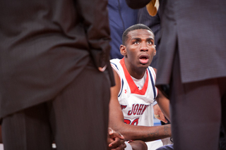 St. John's Rysheed Jordan reacts during a timeout. 