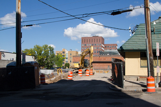 Here is a view of the construction site along South Crouse Avenue. Work began shortly after the spring 2017 semester ended. Photo taken Aug. 8, 2017