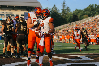 Senior running back Dontae Strickland scored two touchdowns for Syracuse on 11 carries. 