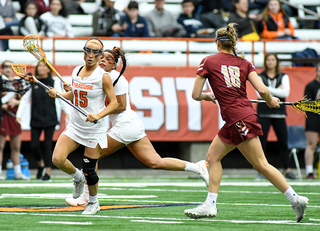 Natalie Wallon looks to jump on transition as Syracuse possesses the ball.